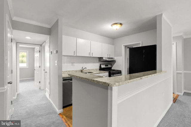 574 Wilson Bridge Dr Unit D-2, Oxon Hill, MD 20745 - kitchen featuring white cabinetry, light colored carpet, appliances with stainless steel finishes, and light stone countertops