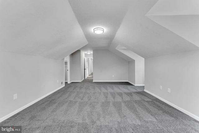 additional living space with vaulted ceiling and carpet