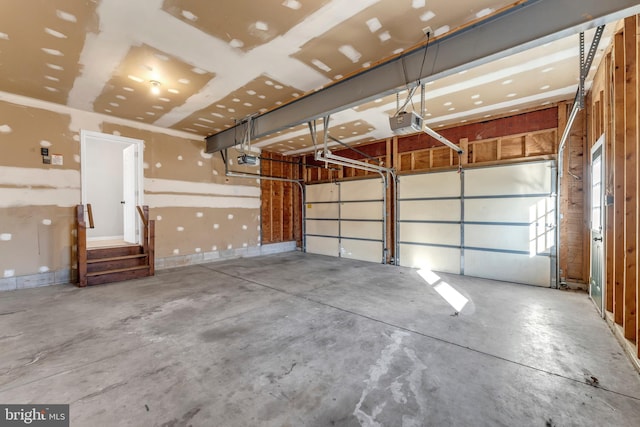 garage with a garage door opener