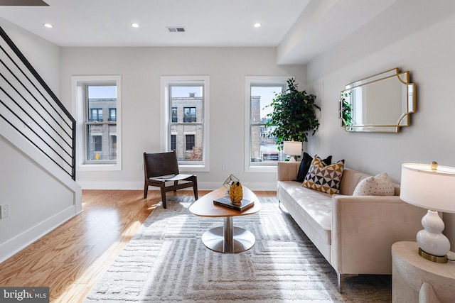 living room featuring hardwood / wood-style flooring and plenty of natural light