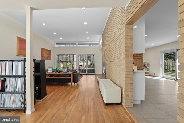 reception area featuring a fireplace