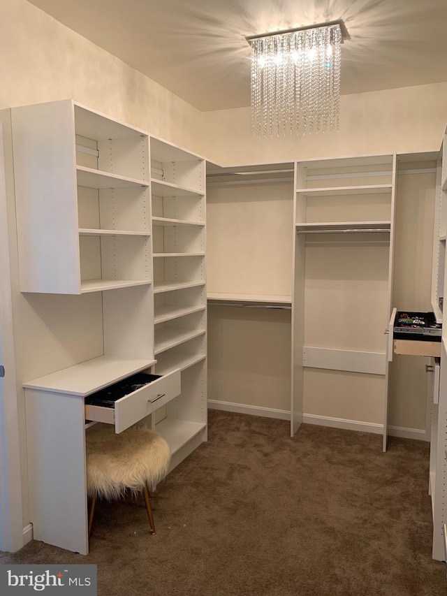 spacious closet with dark carpet