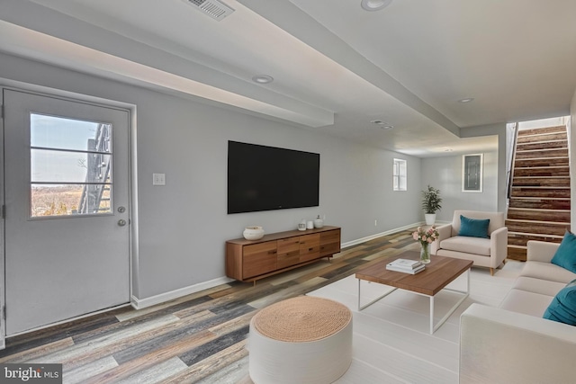 living room with wood-type flooring