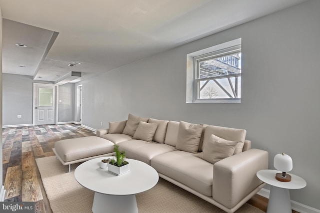 living room with hardwood / wood-style flooring