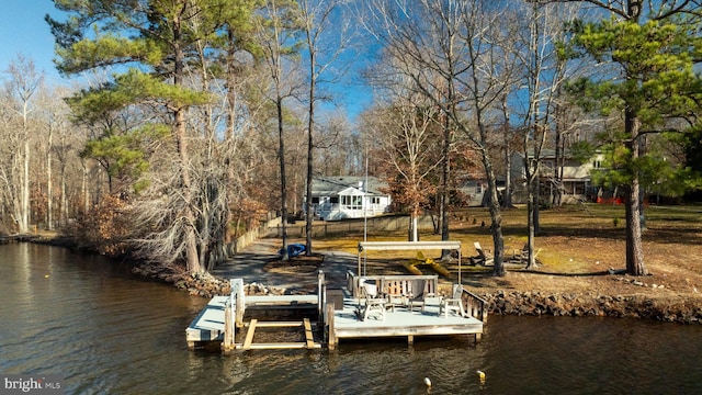 dock area featuring a water view