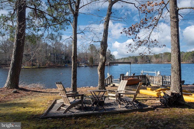 dock area featuring a water view