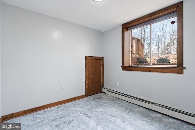 unfurnished room featuring a baseboard radiator