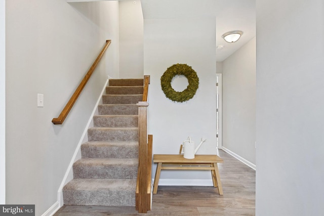 staircase with wood-type flooring