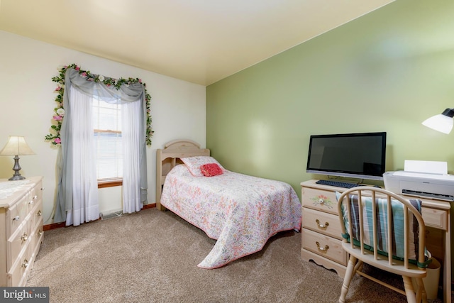 bedroom with light carpet