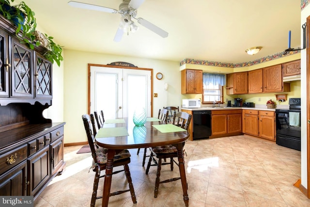 dining area featuring ceiling fan