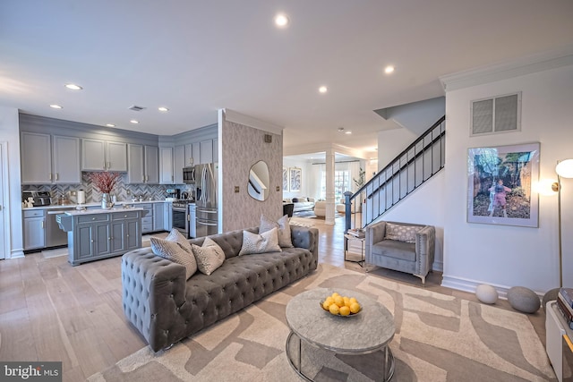 living room featuring light hardwood / wood-style floors