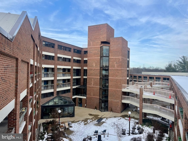 view of snow covered building