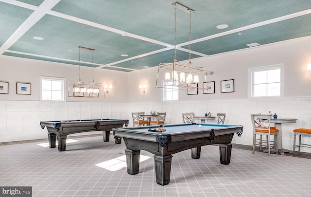 game room with billiards and carpet