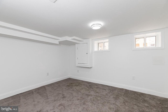 basement with carpet flooring