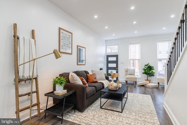 living room featuring dark hardwood / wood-style flooring