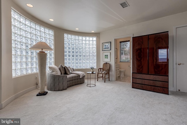 sitting room with carpet floors