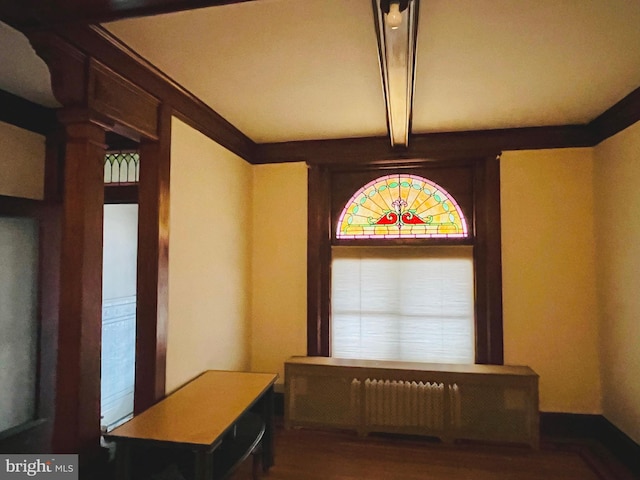 interior space featuring beam ceiling