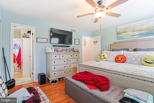 bedroom featuring ceiling fan and light hardwood / wood-style floors