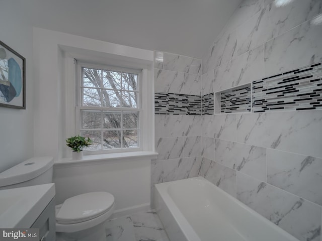 bathroom featuring toilet and vaulted ceiling