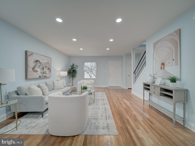 living room featuring light wood-type flooring