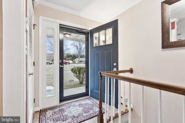 foyer featuring plenty of natural light and ornamental molding