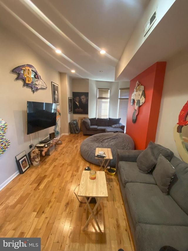 living room with hardwood / wood-style floors