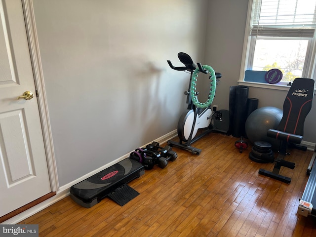 exercise area with wood-type flooring