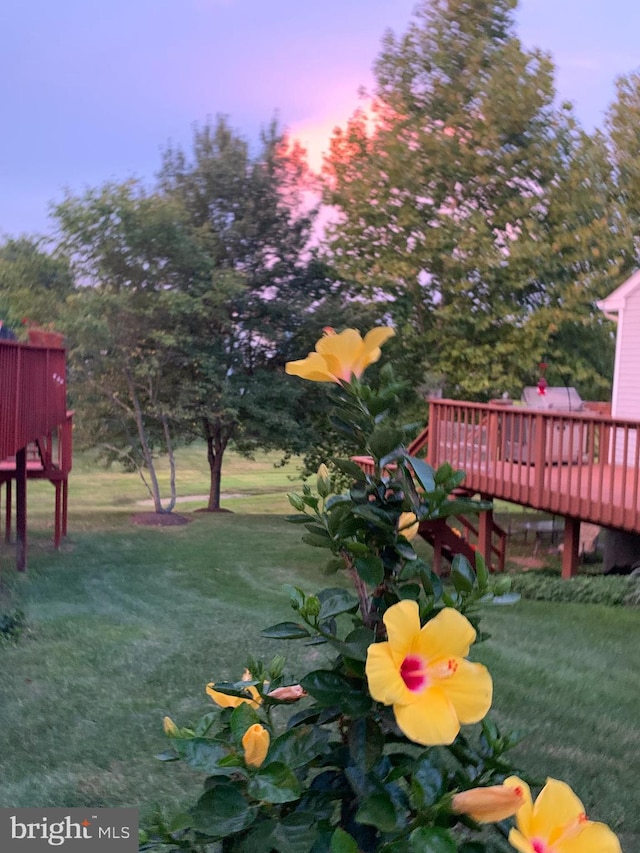 yard at dusk with a deck