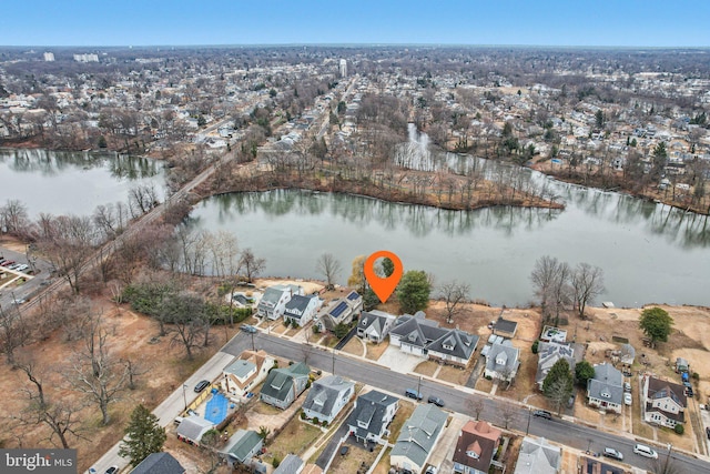 aerial view featuring a water view