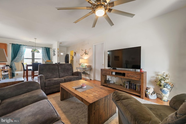 living room with ceiling fan