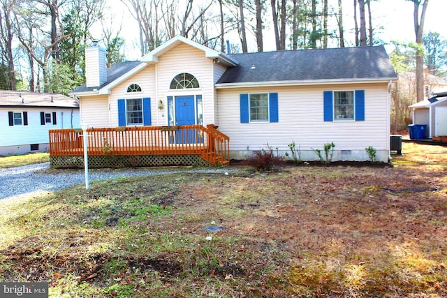 view of front of home with cooling unit and a wooden deck