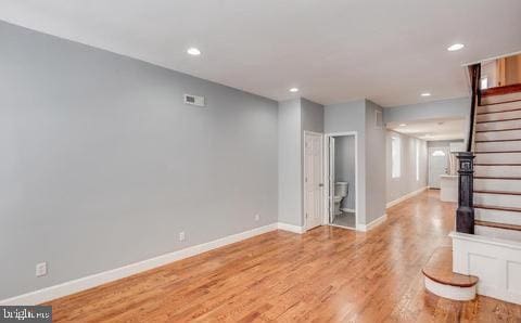 unfurnished living room with light hardwood / wood-style floors