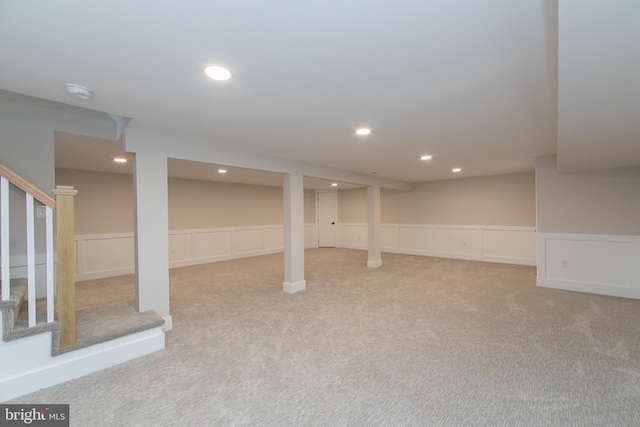 basement with light carpet