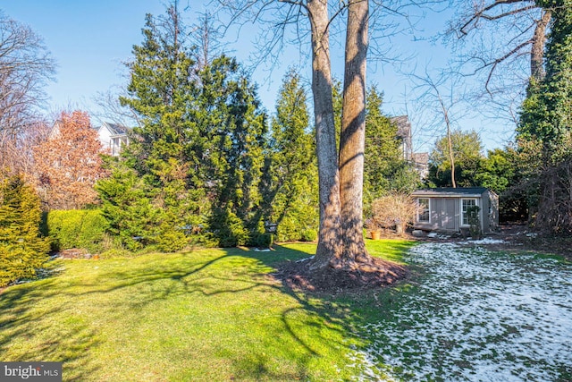 view of yard with an outbuilding