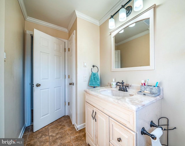 bathroom featuring vanity and ornamental molding