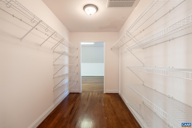 walk in closet featuring dark hardwood / wood-style flooring