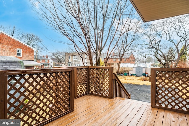 deck with a shed