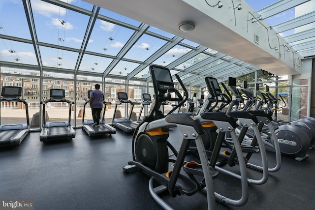 gym featuring a wall of windows