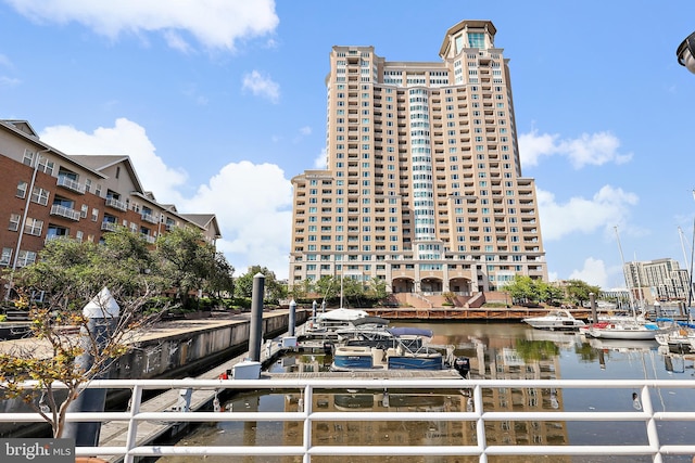 dock area featuring a water view