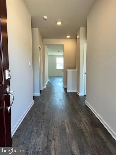 hallway featuring dark hardwood / wood-style flooring