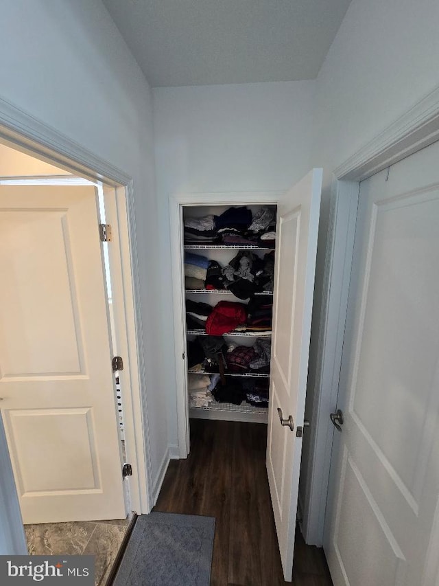 corridor with dark wood-type flooring