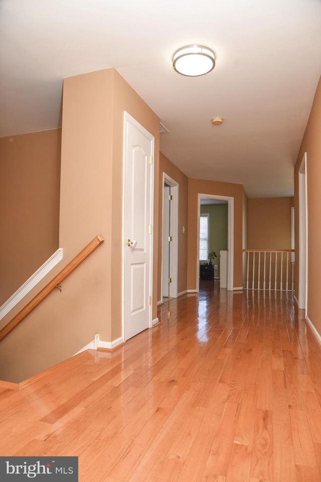 hall with hardwood / wood-style flooring