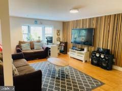 living room with hardwood / wood-style flooring