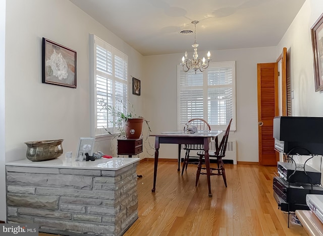 5425 Indian Head Hwy, Indian Head, MD 20640 - dining area featuring radiator, a chandelier, and light wood-type flooring