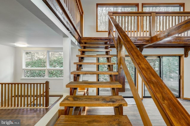 staircase featuring hardwood / wood-style flooring