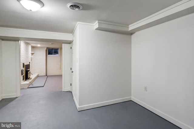 basement featuring a fireplace