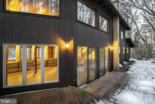 view of snow covered property