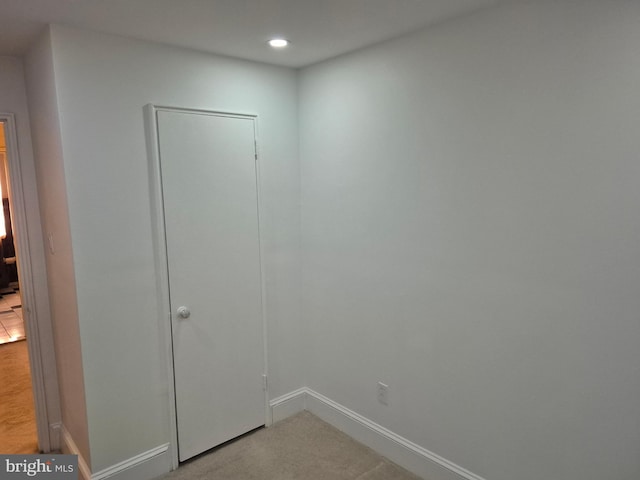 interior space with recessed lighting, carpet flooring, and baseboards