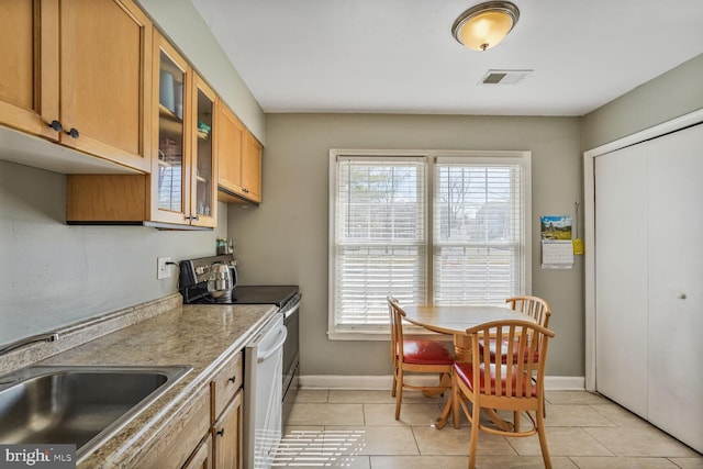 kitchen with stove, visible vents, a wealth of natural light, and a sink