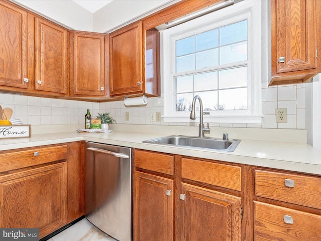 kitchen featuring sink, backsplash, and dishwasher